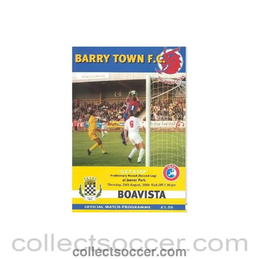 2000 - Barry Town, Wales v Boavista official programme 24/08/2000 UEFA Cup - Collect Soccer