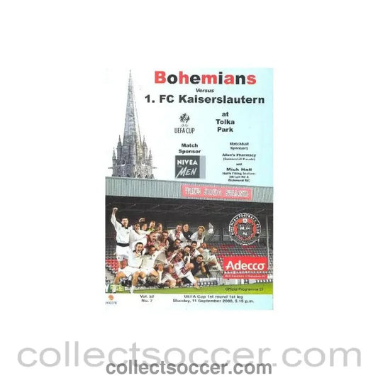 2000 - Bohemians, Wales v Kaiserslautern, Germany official programme 11/09/2000 UEFA Cup - Collect Soccer