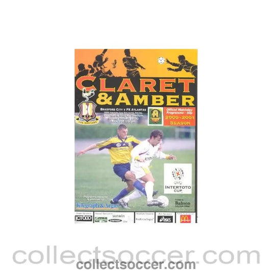 2000 - Bradford v Atlantas official programme 09/07/2000 Intertoto Cup - Collect Soccer