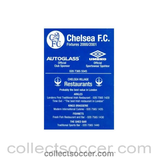 2000 - Chelsea Fixtures 2000-2001