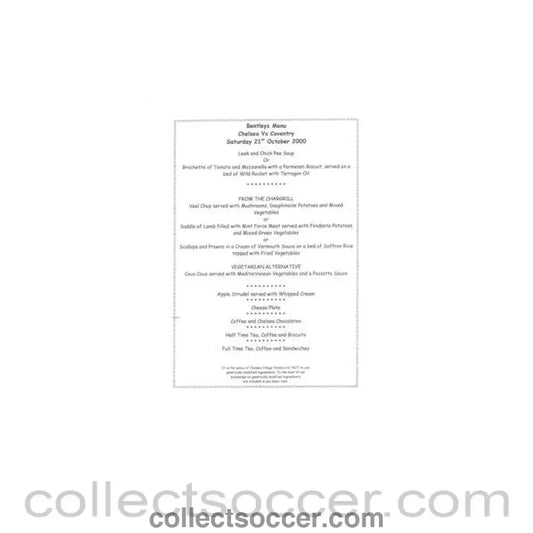 2000 - Chelsea v Coventry City Bentley’s menu 21/10/2000