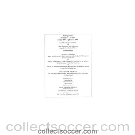 2000 - Chelsea v Leicester Bentley’s menu 17/09/2000