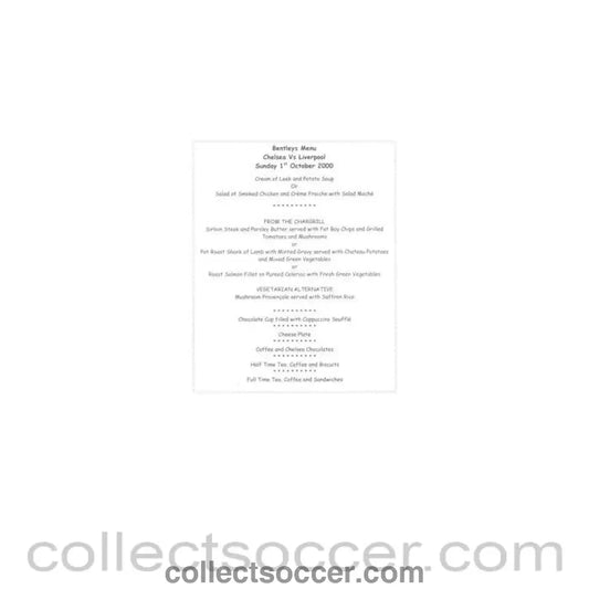 2000 - Chelsea v Liverpool Bentley’s menu 01/10/2000