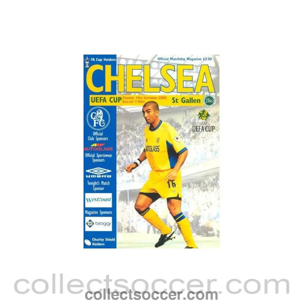 2000 - Chelsea v St. Galen, Switzerland official programme 14/09/2000 UEFA Cup - Collect Soccer