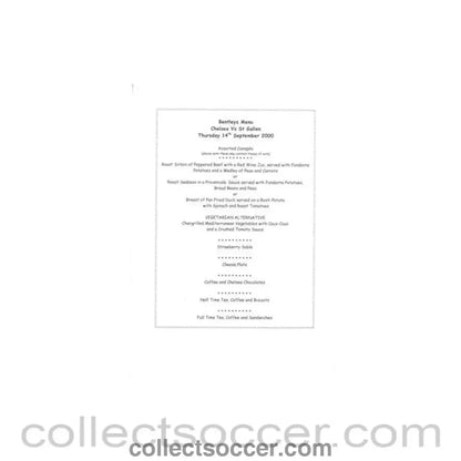 2000 - Chelsea v St. Gallen Switzerland Bentley’s menu 14/09/2000