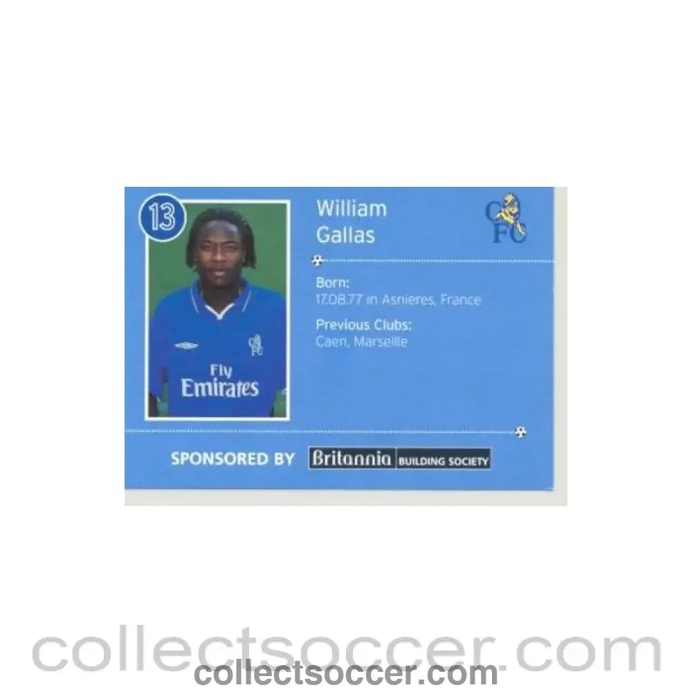 2000 - Chelsea William Gallas card of 2000-2001