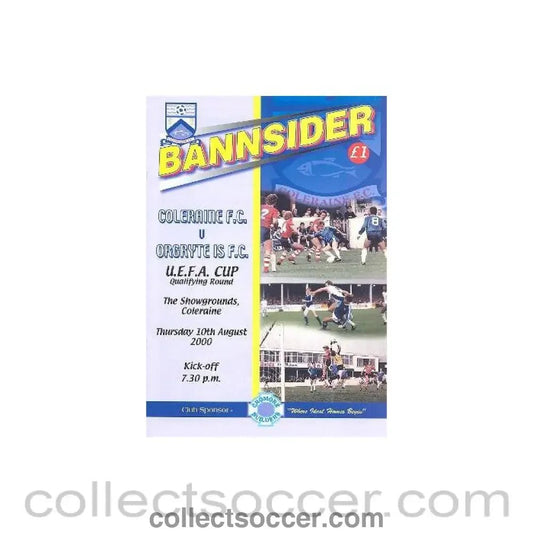 2000 - Coleraine v Orgryte official programme 10/08/2000 UEFA Cup - Collect Soccer