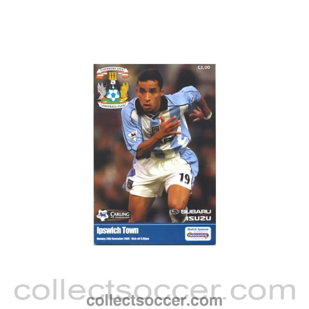 2000 - Coventry City v Ipswich Town official programme 20/11/2000 - Collect Soccer