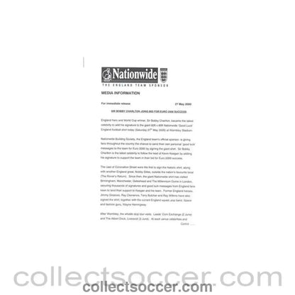 2000 - England Team & Sponsor Media Information of 27/05/2000 - Collect Soccer
