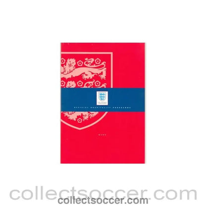 2000 - England v Germany World Cup 2002 Qualifier menu 07/10/2000 Last Match at Wembley Red Menu - Collect Soccer