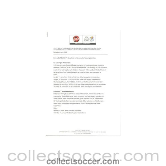 2000 - Euro 2000 - Coca Cola Activities Press Release - Collect Soccer