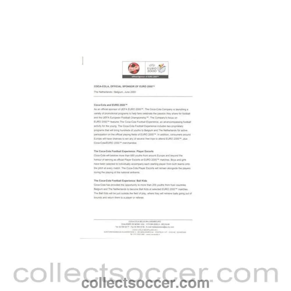 2000 - Euro 2000 - Coca Cola Media Information - Collect Soccer