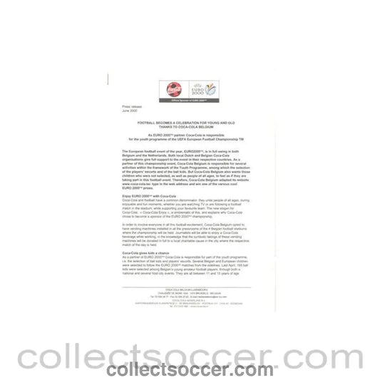 2000 - Euro 2000 - Coca Cola Press Release - Collect Soccer