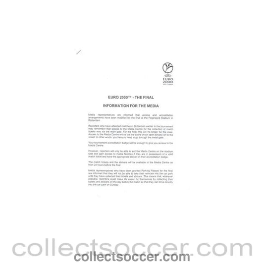 2000 - Euro 2000 Final Information for the Media - Collect Soccer