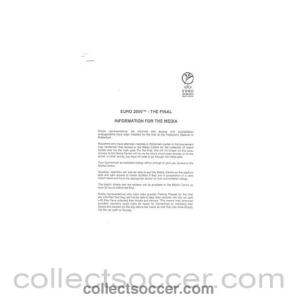 2000 - Euro 2000 Final Information for the Media - Collect Soccer