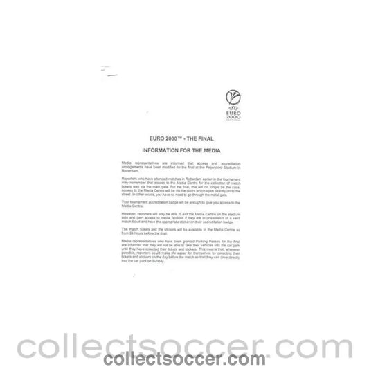 2000 - Euro 2000 Final Information for the Media - Collect Soccer