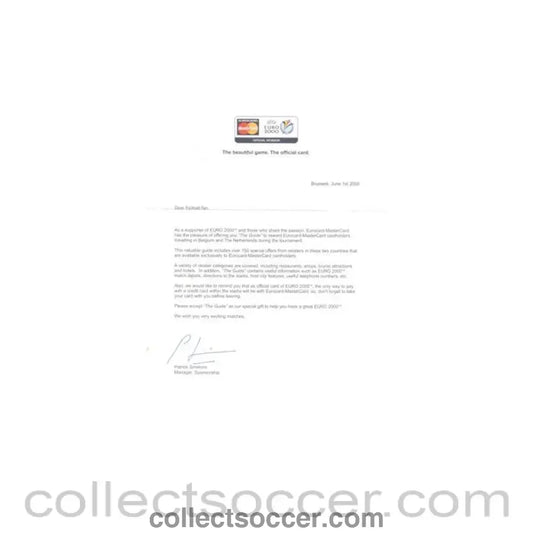 2000 - Euro 2000 Mastercard letter to a football fan - Collect Soccer