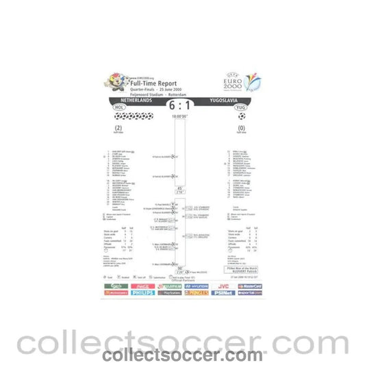 2000 - Euro 2000 - Netherlands v Yugoslavia 25/06/2000 colour Full Time Report - Collect Soccer