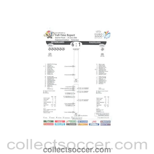 2000 - Euro 2000 - Netherlands v Yugoslavia 25/06/2000 Full Time Report - Collect Soccer