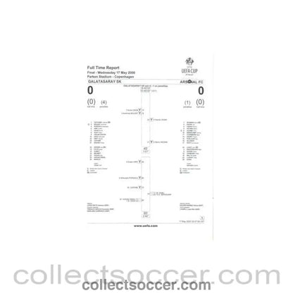 2000 - Galatasaray v Arsenal Full Time Report 17/05/2000 UEFA Cup - Collect Soccer
