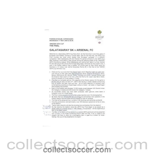 2000 - Galatasaray v Arsenal press pack 17/05/2000 UEFA Cup Final