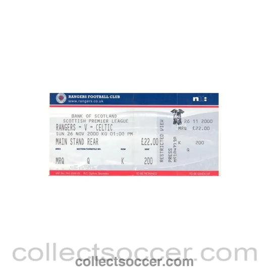 2000 - Glasgow Rangers v Celtic ticket 26/11/2000 Scottish Premier League