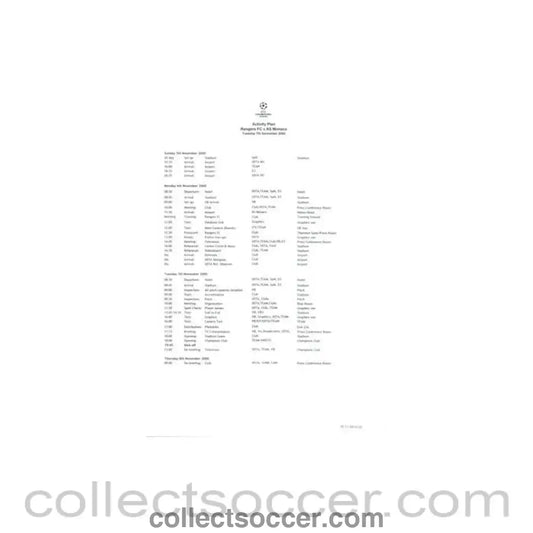 2000 - Glasgow Rangers v Monaco 07/11/2000 Activity Plan - Collect Soccer