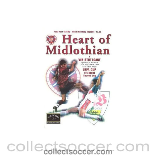 2000 - Heart of Midlothian v Stuttgart official programme 28/09/2000 UEFA Cup - Collect Soccer