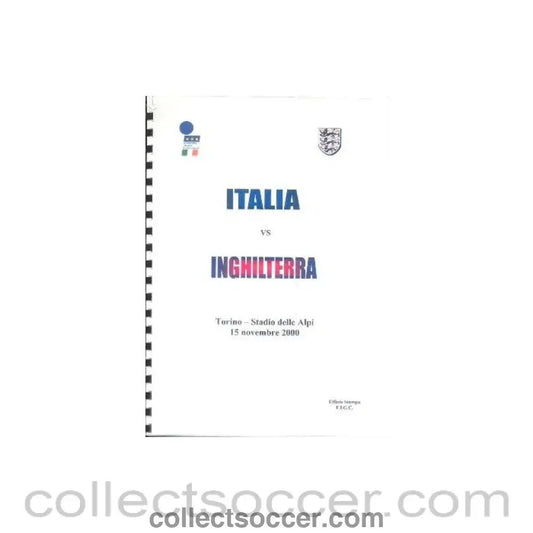 2000 Italy v England official programme 15/11/2000 - Collect Soccer