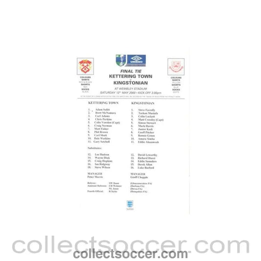 2000 - Kettering Town v Kingstonian official programme 13/05/2000 UMBRO Trophy Final - Collect Soccer