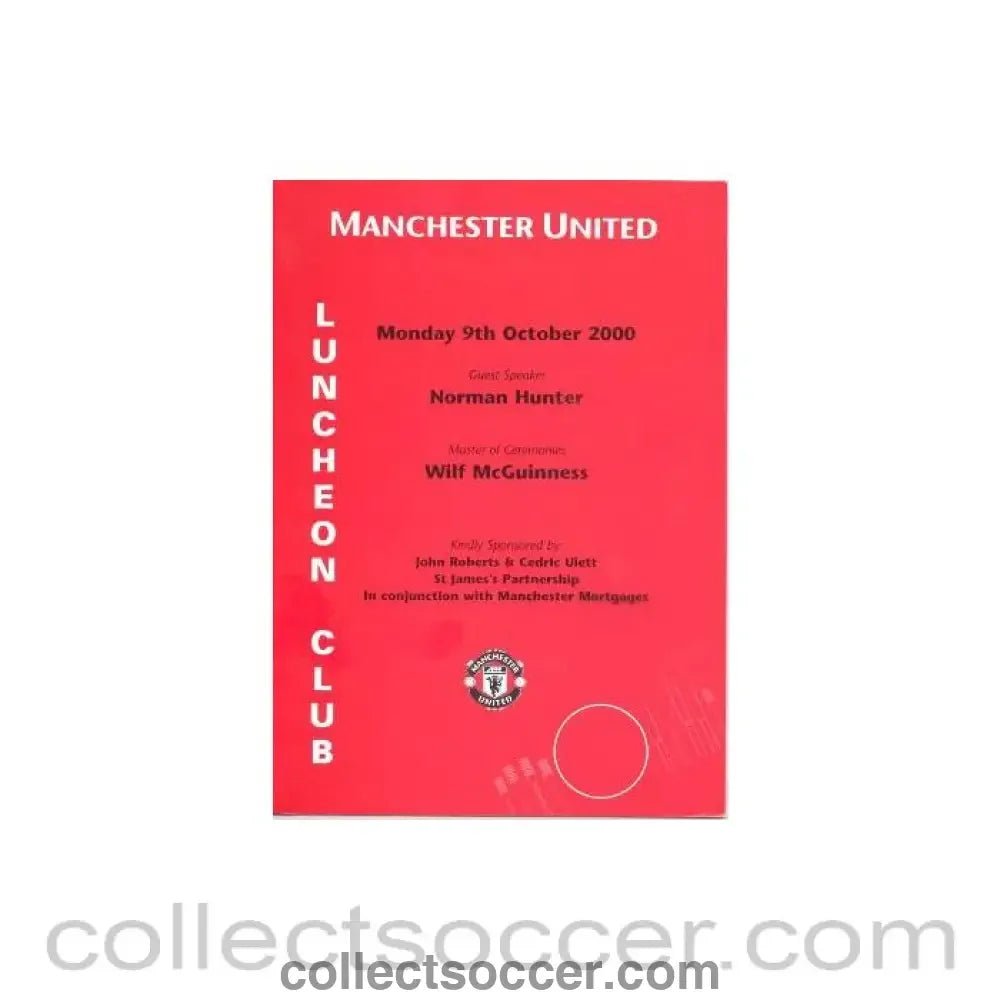 2000 - Manchester United menu 09/10/2000 - Collect Soccer