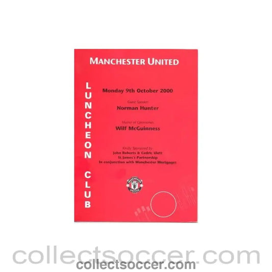 2000 - Manchester United menu 09/10/2000