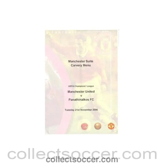2000 - Manchester United v Panathinaikos menu 21/11/2000