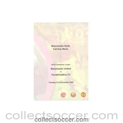 2000 - Manchester United v Panathinaikos menu 21/11/2000 - Collect Soccer