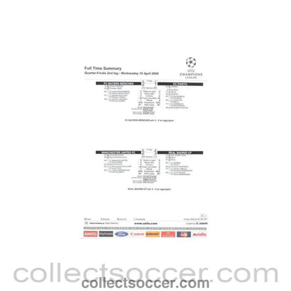 2000 - Manchester United v Real Madrid and Bayern Munich v Porto Full Time Summary 19/04/2000 Champions League