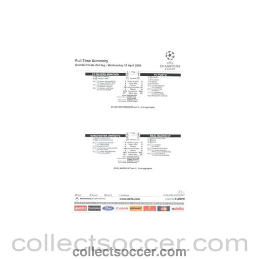 2000 - Manchester United v Real Madrid and Bayern Munich v Porto Full Time Summary 19/04/2000 Champions League
