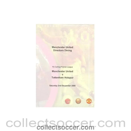2000 - Manchester United v Tottenham Hotspur menu 02/12/2000 without cover