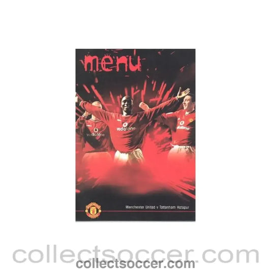 2000 - Manchester United v Tottenham Hotspur menu in cover 02/12/2000