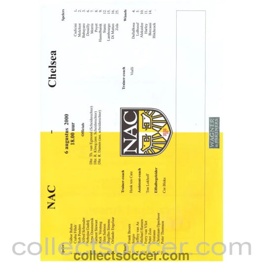2000 - NAC V Chelsea Official Colour Teamsheet 6/08/2000 - Collect Soccer