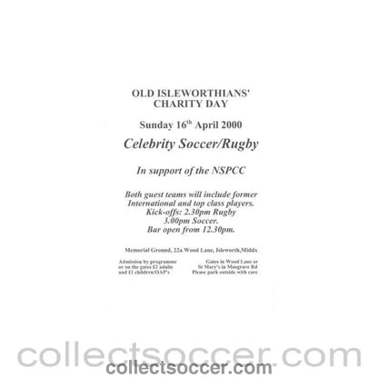 2000 - Old Isleworthians' Charity Day official programme 16/04/2000 FormerChelsea XI Players are invited - Collect Soccer