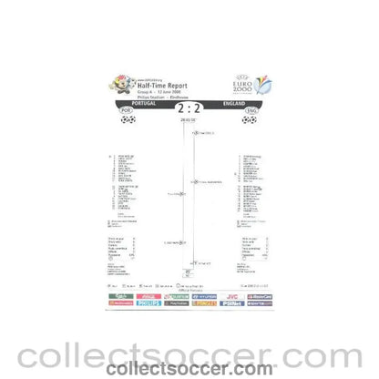 2000 - Portugal v England official colour Half-Time Report 12/06/2000 - Collect Soccer