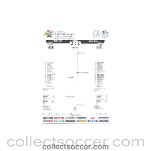 2000 - Portugal v England official colour Half-Time Report 12/06/2000