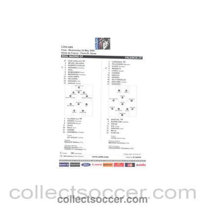 2000 - Real Madrid v Valencia line-ups 24/05/2000 Champions League Final in Paris - Collect Soccer