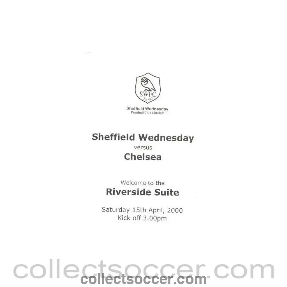 2000 - Sheffield Wednesday v Chelsea menu 15/04/2000 - Collect Soccer