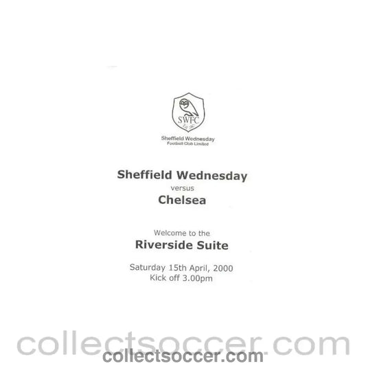 2000 - Sheffield Wednesday v Chelsea menu 15/04/2000
