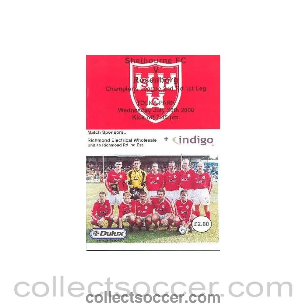 2000 - Shelbourne v Rosenborg official programme 26/07/2000 Champions League - Collect Soccer