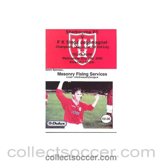 2000 - Shelbourne v Sloga Jugomagnat official programme 19/07/2000 Champions League - Collect Soccer