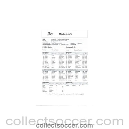 2000 - St. Gallen Switzerland v Chelsea Media Information 28/09/2000 UEFA Cup - Collect Soccer