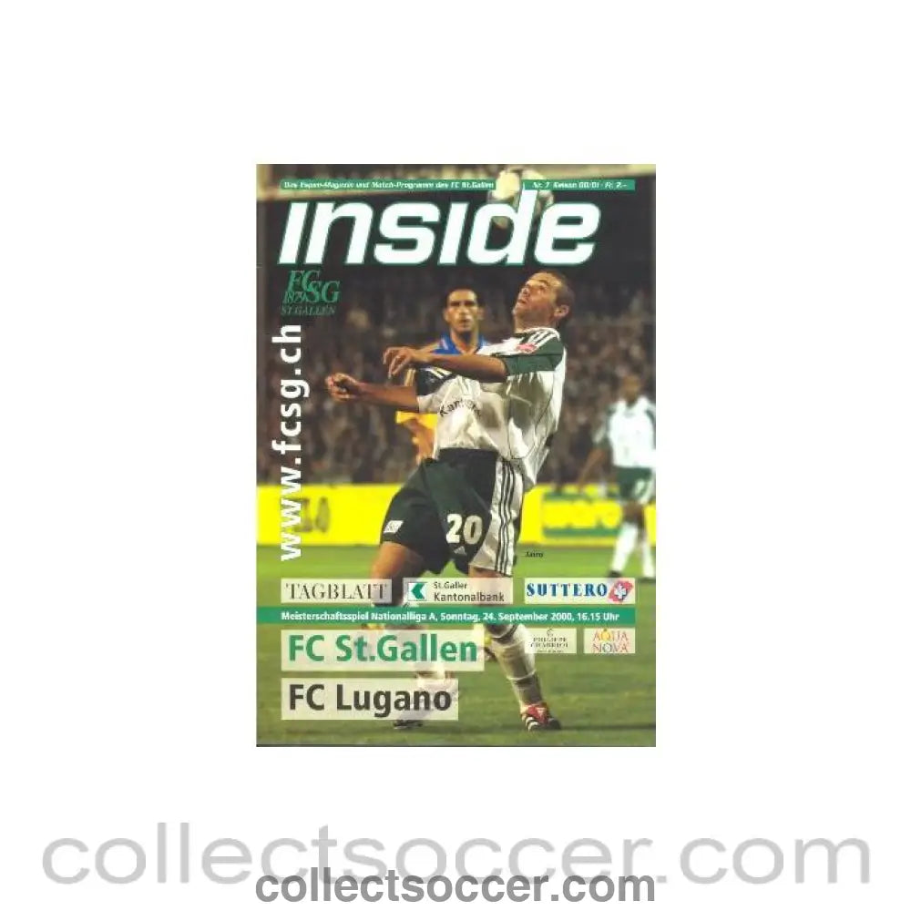 2000 - St. Gallen v Lugano official programme 24/09/2000 joined programme with St. Gallen vChelsea