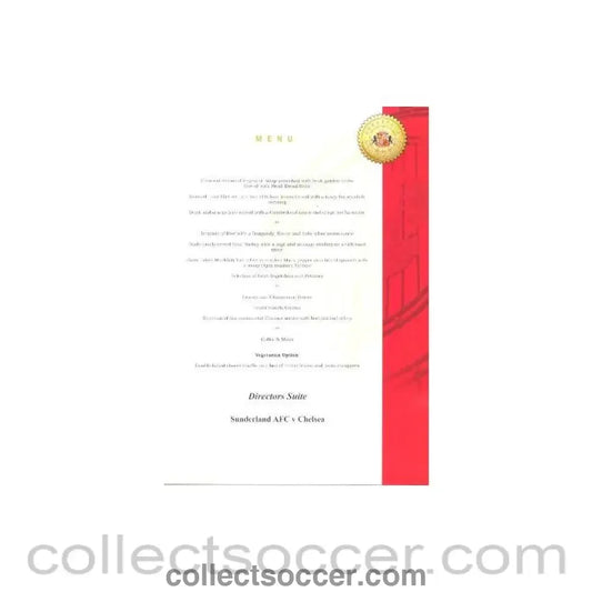 2000 - Sunderland v Chelsea Corporate Hospitality Menu 2000-2001